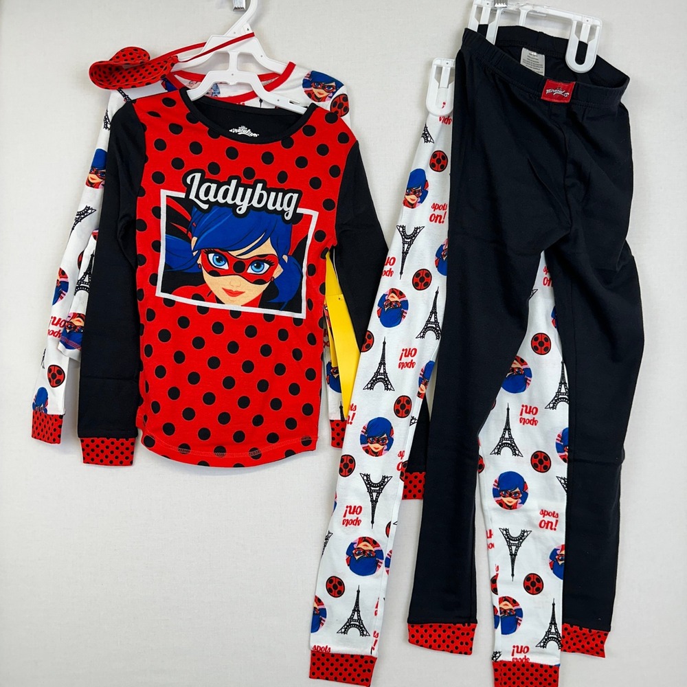 Miraculous Ladybug 4PC Pajama Set Girls Size 8‎ Red Black Cotton